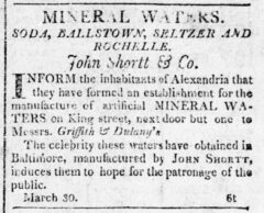 Alexandria Daily Gazette, 2 April 1812, page 3. Advertisement for Soda Water.