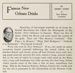 Sidney Story - Famous New Orleans Drinks, 1911.