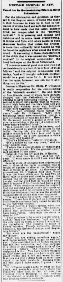 The Sun, New York, 27. June 1901, page 6, Sidewalk Cocktail is New.