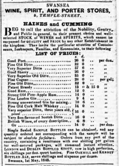 The Cambrian, 13. May 1843, page 2. Advertisement for strong unsweetened gin for mixing.