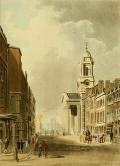 George Street, Hanover Square. Rudolph Ackermmann: The Repository of Arts, Vol. 8, page 256. In front on the left, at the corner of Conduit Street and George Street, is Limmer's Hotel.