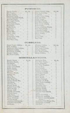 Menu of Mart Ackerman's Saloon in Toronto, 1856.