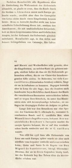 Sigmund Graf: Die Fieberrinden in botanischer, chemischer und pharmaceutischer Beziehung. 1824, page 13-14.