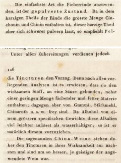 Sigmund Graf: Die Fieberrinden in botanischer, chemischer und pharmaceutischer Beziehung. 1824, page 103, 105, 106.