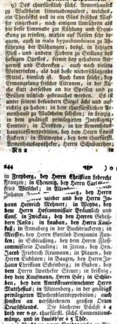 Gnädigstprivilegirtes Leipziger Intelligenz-Blatt. No. 25., 9. June 1770, page 243-244.