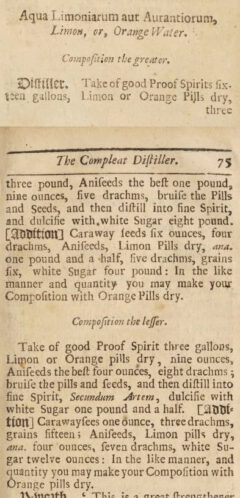 W.Y-Worth: The compleat distiller. 1705, page 74-75.