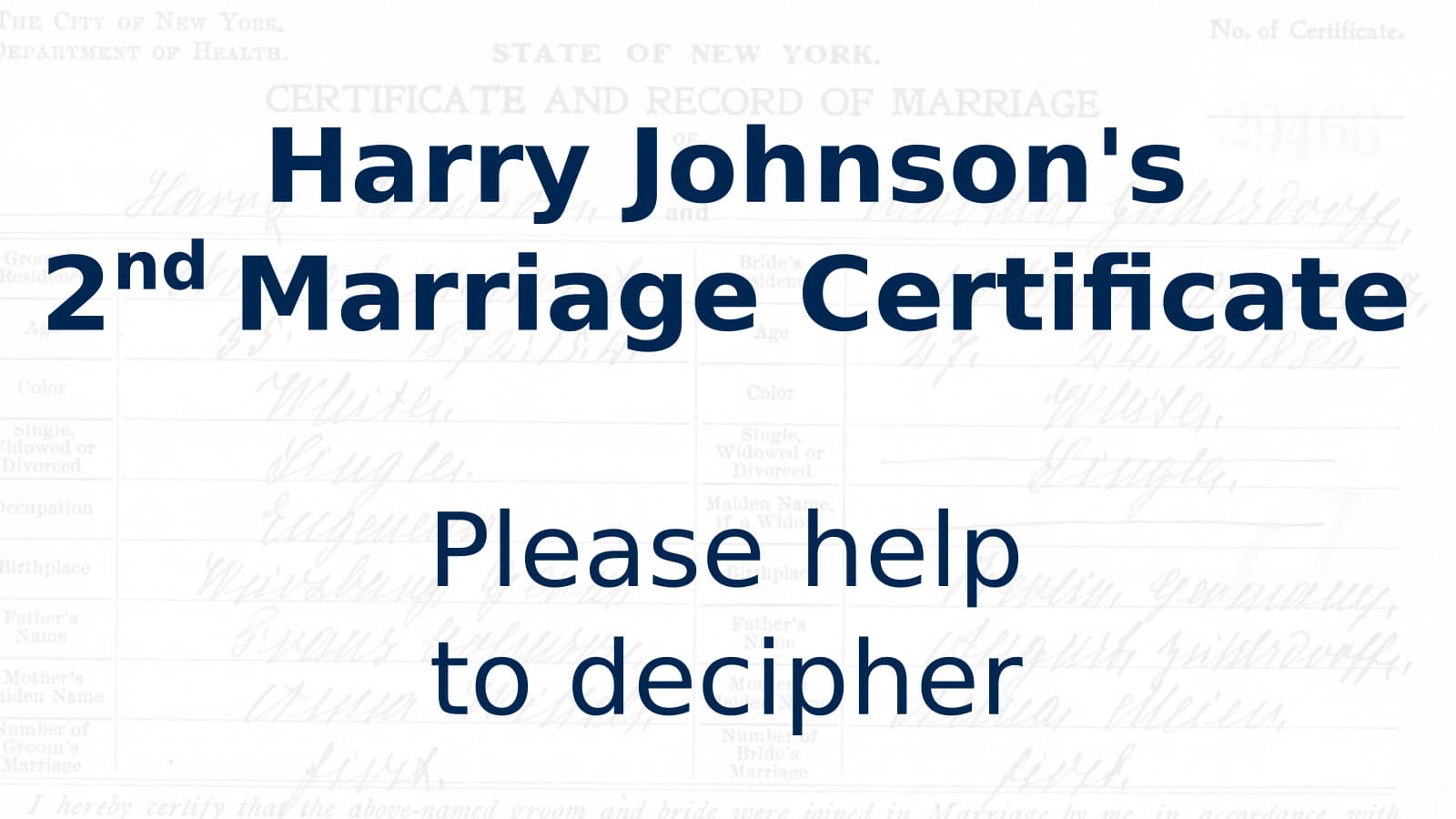 Harry Johnsons Marriage Certificate.