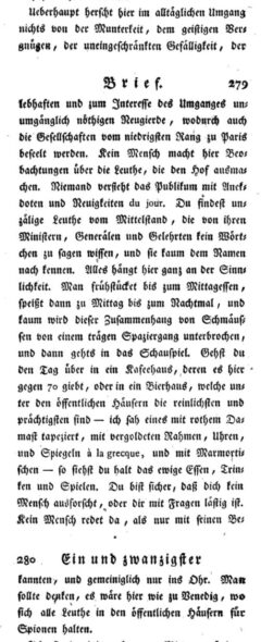 Johann Kaspar Riesbeck: Briefe eines reisenden Franzosen über Deutschland an seinen Bruder zu Paris. Erster Band. 1783 , page 278-230.