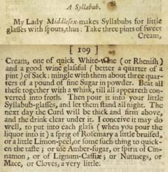 A Syllabub. The Closet Of the Eminently Learned Sir Kenelme Digby Kt opened. 1677, page 108-109.